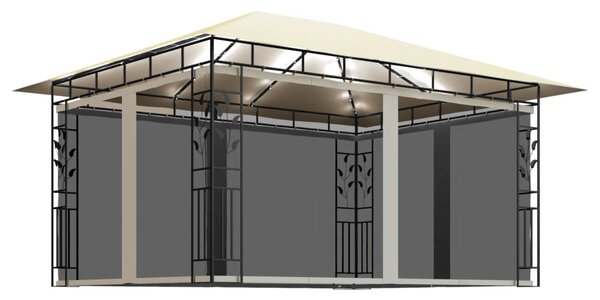 Sjenica s mrežom i LED svjetlosnim trakama 4 x 3 x 2,73 m krem - Krema / 4 x 3 x 2.73 m