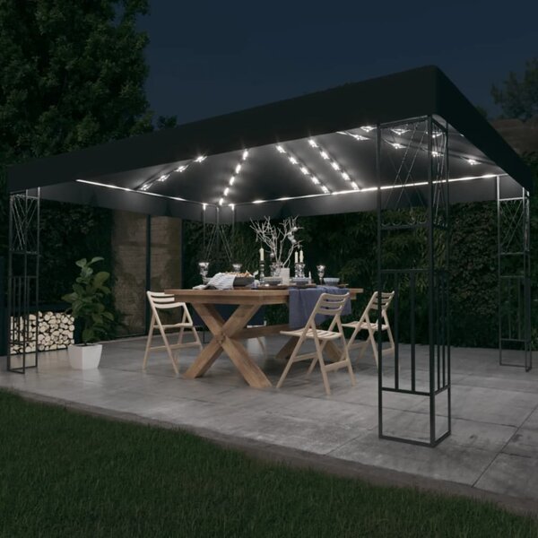 Sjenica s LED svjetlosnim trakama 3 x 4 m antracit od tkanine - Antracitno siva / 3 x 4 m
