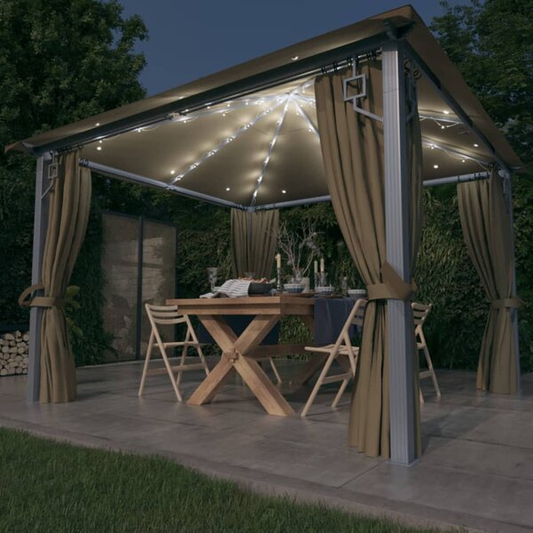 Sjenica sa zastorima i LED svjetlima 300 x 300 cm smeđe-siva - Tupe / 300 x 300 cm