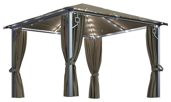 Sjenica sa zastorima i LED svjetlima 300 x 300 cm smeđe-siva - Tupe / 300 x 300 cm