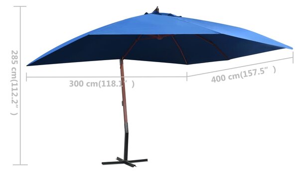 Viseći suncobran s drvenim stupom 400 x 300 cm plavi - Plava / N/A