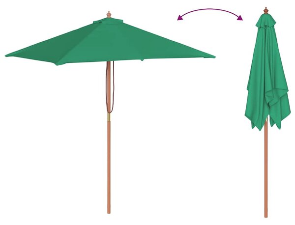 Vanjski suncobran s drvenim stupom 150 x 200 cm zeleni - Zelena / N/A