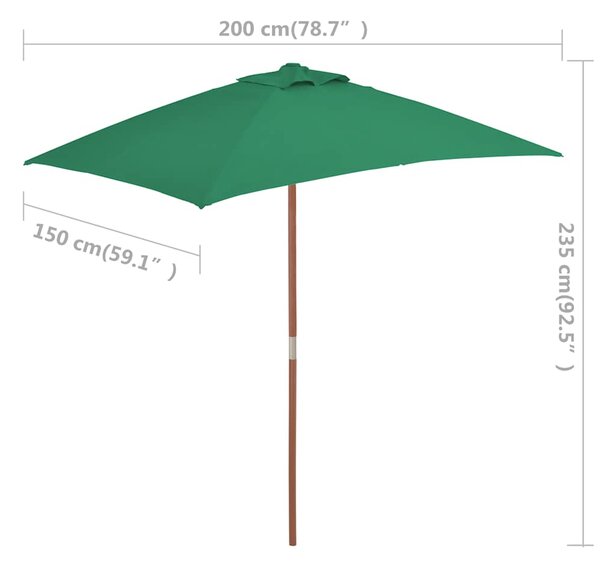 Vanjski suncobran s drvenim stupom 150 x 200 cm zeleni - Zelena / N/A