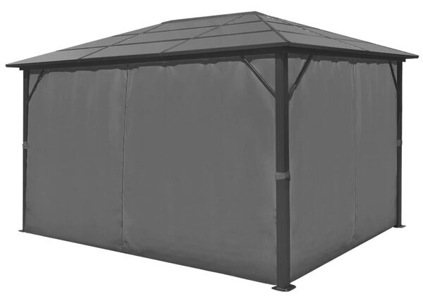 Sjenica sa zavjesom antracit od aluminija 400 x 300 cm - Antracitno siva / 400 x 300 cm