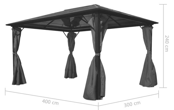 Sjenica sa zavjesom antracit od aluminija 400 x 300 cm - Antracitno siva / 400 x 300 cm