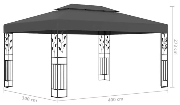Sjenica s dva krova i LED svjetlosnim trakama 3 x 4 m antracit - Antracitno siva / N/A