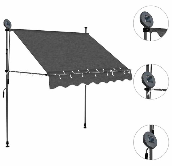 Tenda na ručno uvlačenje s LED svjetlima 100 cm antracit - Antracitno siva / N/A