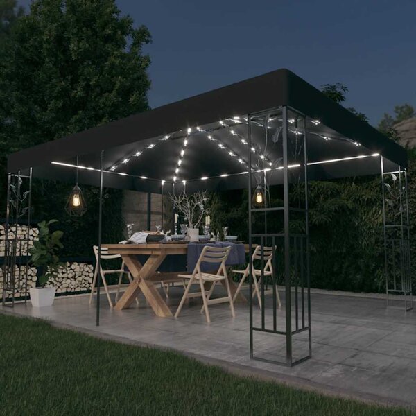 Sjenica s dva krova i LED svjetlosnim trakama 3 x 4 m antracit - Antracitno siva / N/A