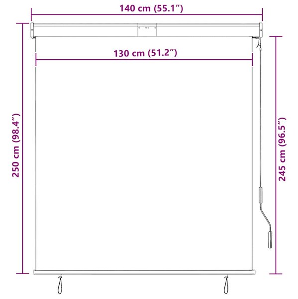 Vanjska roleta 140 x 250 cm bijelo-narančasta - Narančasta / 140 x 250 cm