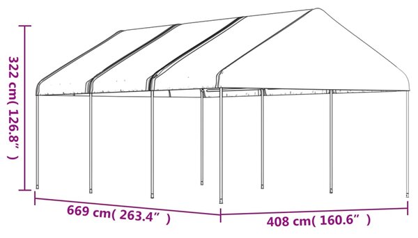 Sjenica s krovom bijela 6,69 x 4,08 x 3,22 m polietilen - Bijela / 6.69 x 4.08 x 3.22 m