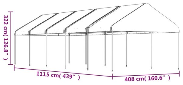 Sjenica s krovom bijela 11,15 x 4,08 x 3,22 m polietilen - Bijela / 11.15 x 4.08 x 3.22 m