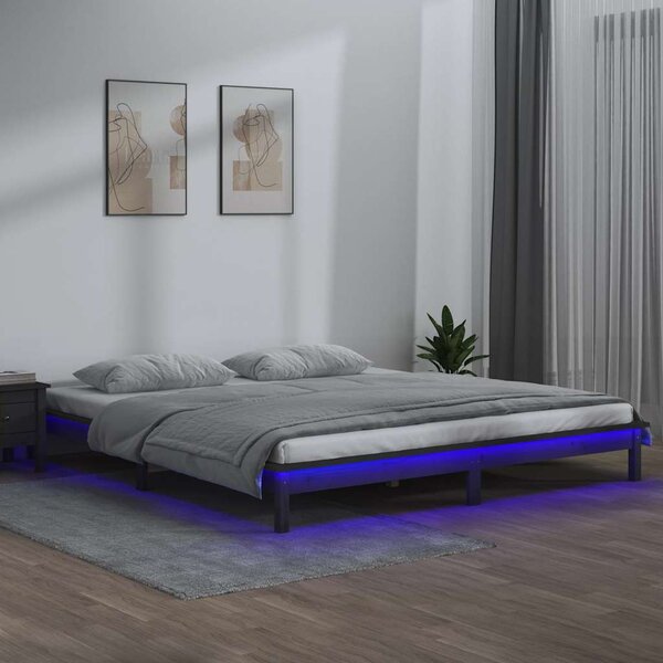 LED okvir kreveta sivi 120x190 cm mali bračni od masivnog drva - Siva / 120 x 190 cm