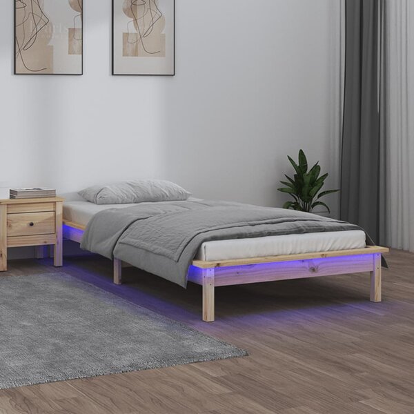 LED okvir kreveta 75 x 190 cm za jednu osobu od masivnog drva - Smeđa / 75 x 190 cm