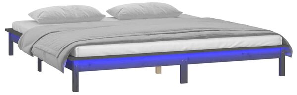 LED okvir kreveta sivi 120x190 cm mali bračni od masivnog drva - Siva / 120 x 190 cm