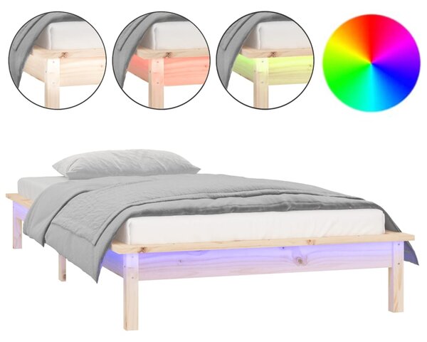 LED okvir kreveta 75 x 190 cm za jednu osobu od masivnog drva - Smeđa / 75 x 190 cm