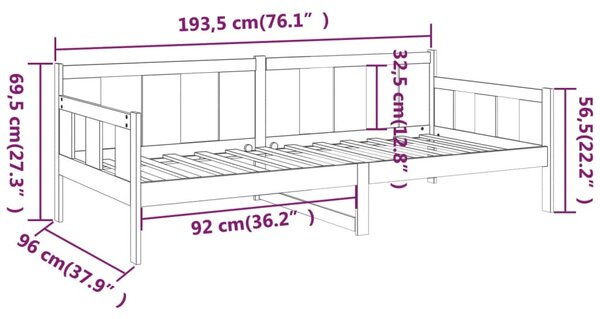 Dnevni ležaj od masivne borovine 90 x 190 cm - Smeđa / 90 x 190 cm