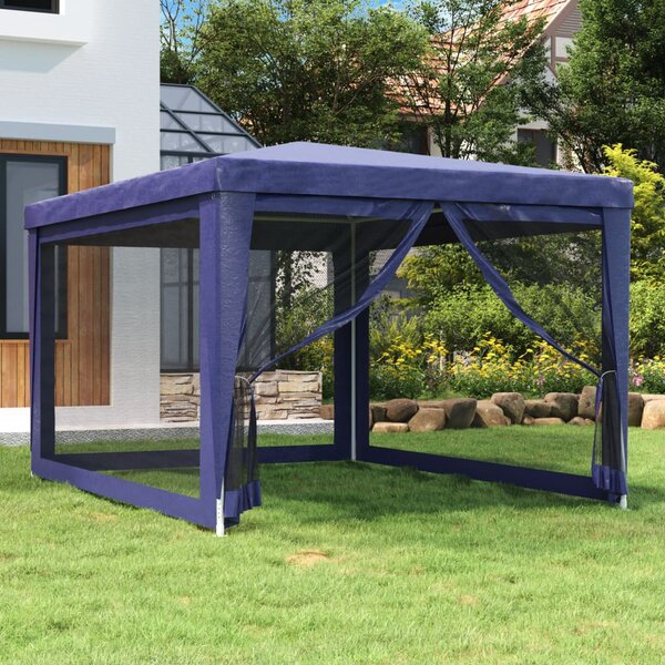 Šator za zabave s 4 mrežasta bočna zida plavi 3 x 4 m HDPE - Plava / 3 x 4 m