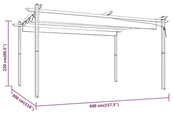 Vrtna sjenica s pomičnim krovom 4 x 3 m krem - Krema / 4 x 3 x 2.2 m