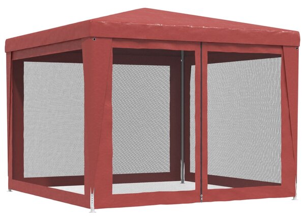 Šator za zabave s 4 mrežasta bočna zida crveni 3 x 3 m HDPE - Crvena / 3 x 3 m