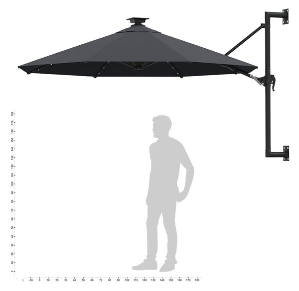 Zidni vrtni suncobran s LED svjetlima 300 cm antracit - Antracitno siva / N/A