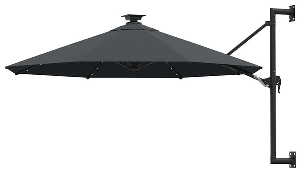 Zidni vrtni suncobran s LED svjetlima 300 cm antracit - Antracitno siva / N/A