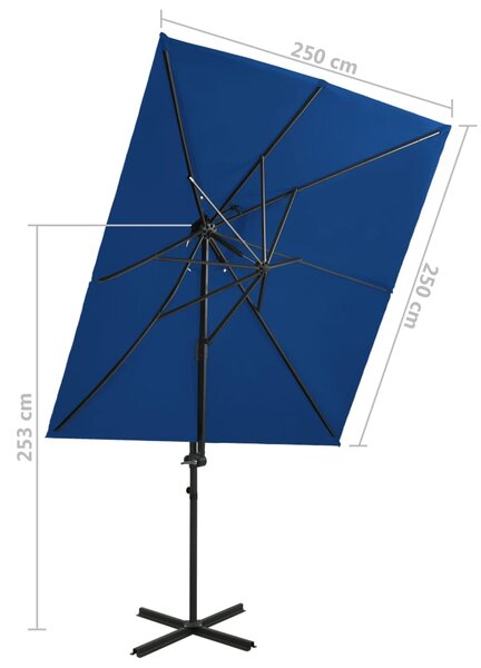 Konzolni vrtni suncobran s dvostrukim vrhom 250 x 250 cm azurni - Plava / N/A