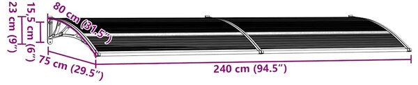 Nadstrešnica za vrata crna 240 x 75 cm PC - Crna / 240 x 75 cm