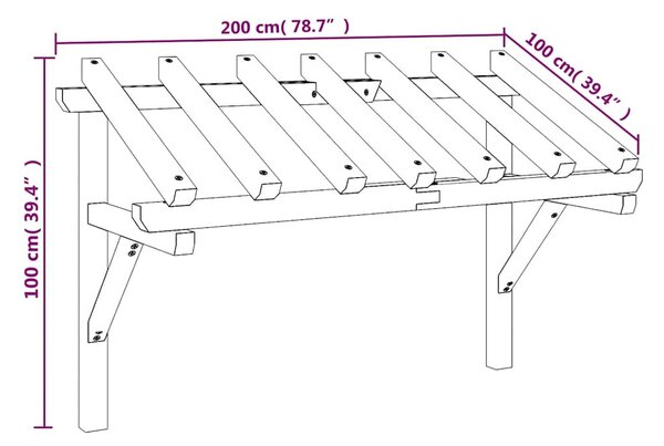 Nadstrešnica za vrata 200 x 100 x 100 cm od masivne borovine - Zelena / 200 x 100 x 100 cm