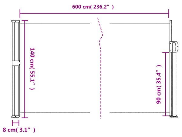 Uvlačiva bočna tenda 140 x 600 cm crvena - Crvena / 140 x 600 cm