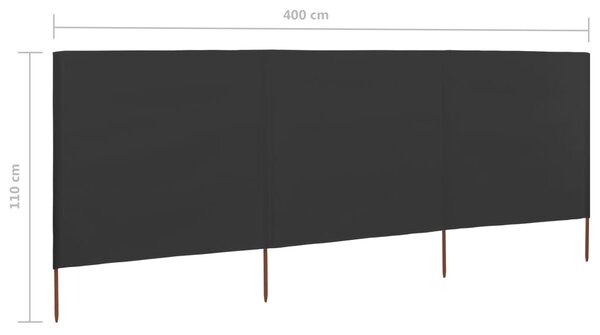 Vjetrobran s 3 panela od tkanine 400 x 80 cm antracit - Antracitno siva / 400 x 80 cm