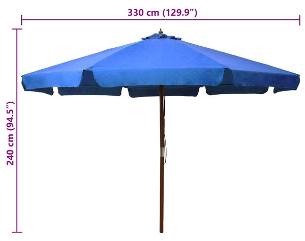 Vrtni suncobran s drvenom šipkom 330 cm azurni - Plava / N/A