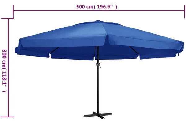Vrtni suncobran s aluminijskim stupom 500 cm azurnoplavi - Plava / 500 cm
