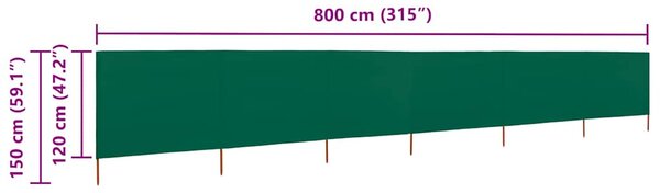 Vjetrobran sa 6 panela od tkanine 800 x 120 cm zeleni - Zelena / 800 x 120 cm