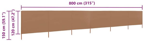 Vjetrobran sa 6 panela od tkanine 800 x 120 cm smeđe-sivi - Tupe / 800 x 120 cm