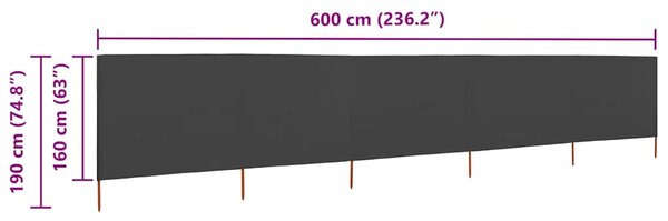 Vjetrobran s 5 panela od tkanine 600 x 160 cm antracit - Antracitno siva / 600 x 160 cm