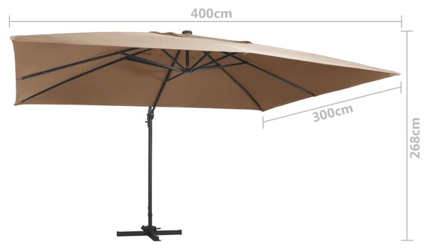 Konzolni vrtni suncobran LED sa stupom 400 x 300 cm smeđesivi - Tupe / 400 x 300 cm (7 x 5 cm)