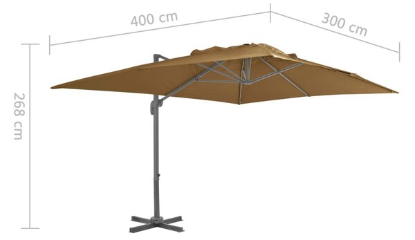 Konzolni vrtni suncobran s aluminijskom šipkom 400x300 cm taupe - Tupe / 400 x 300 cm