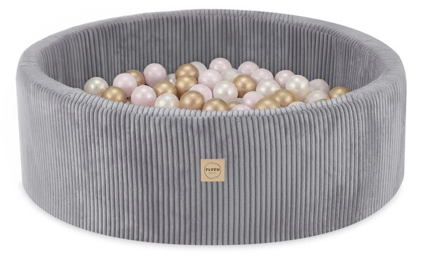 Bazen s lopticama Plush Nest, sivi, okrugli, 90x30, 200 loptica: biserna, svijetlo ružičasta, zlatna