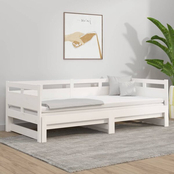 Dnevni ležaj na izvlačenje bijeli 2x(90x190)cm masivna borovina - Bijela / 2x (90 x 190) cm