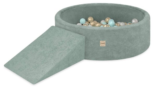 Plush Nest Suhi bazen za igralište 90x30 s trokutom (+200 loptica: biserne, zlatne, mint), zeleni
