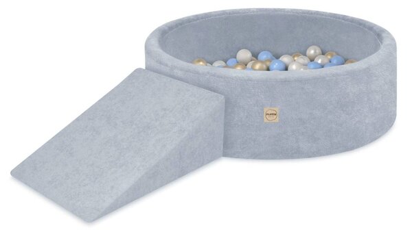 Plush Nest Suhi bazen za igralište 90x30 s trokutom (+200 loptica: biserne, zlatne, svijetloplave), plavi