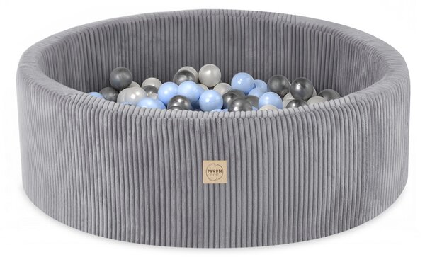 Bazen s lopticama Plush Nest, svijetlosiva, okruglaa, 90x30, 200 loptica: biserna, svijetloplava, srebrna