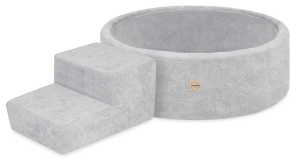 Plush Nest Suhi bazen za igralište 90x30 sa stepenicom (+200 loptica: biserne, srebrne), sivi