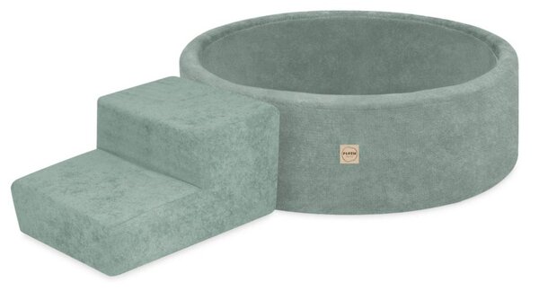 Plush Nest Suhi bazen za igralište 90x30 sa stepenicom (+200 loptica: biserna, zlatna, mint), zeleni