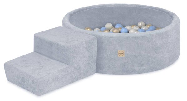 Plush Nest Suhi bazen za igralište 90x30 sa stepenicom (+200 loptica: biserna, zlatna, svijetloplava), plavi