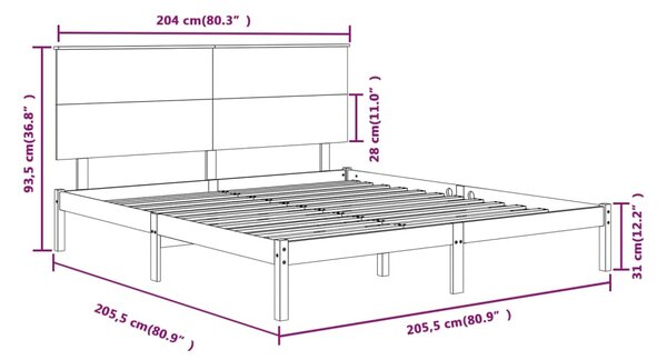 Okvir kreveta bez madraca 200 x 200 cm od masivne borovine - Smeđa / 200 x 200 cm