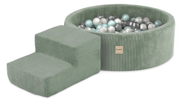 Plush Nest Igralište Suhi bazen 90x30 + stepenica (+200 loptica: biserna, biserna mint, srebrna), zeleni