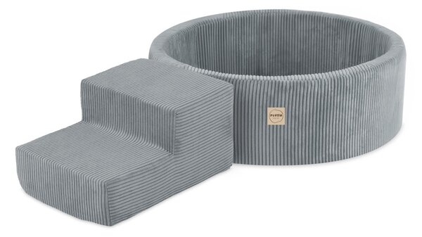 Plush Nest Igralište Suhi bazen 90x30 + stepenica (+200 loptica: biserna, srebrna, svijetloplava), sivi