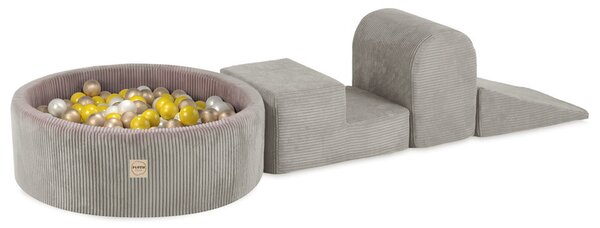 Plush Nest Igralište s 3 elementa + suhi bazen 90x30 (+200 loptica: biserna, zlatna, žuta), bež