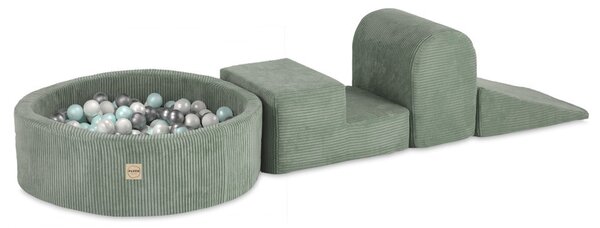 Plush Nest Igralište 3 elementa + suhi bazen 90x30 (+200 loptica: biserna, biserno-mentolna, srebrna), zeleni